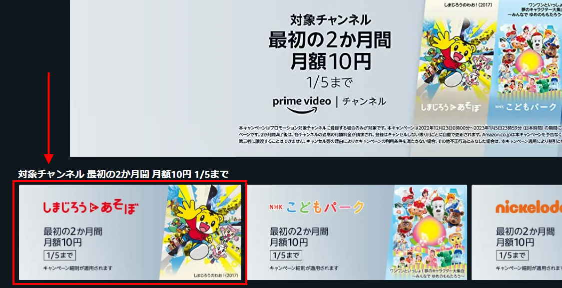 prime video チャンネル 2か月間月額10円キャンペーン